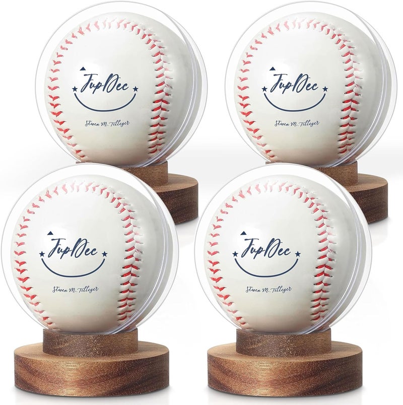JupDec Baseball Display Case, Round Clear Ball Holder with Wooden Base, Autograph Baseball Stand Box for Single Ball, Acacia Wood, Brown, 4 Pack - Image 1